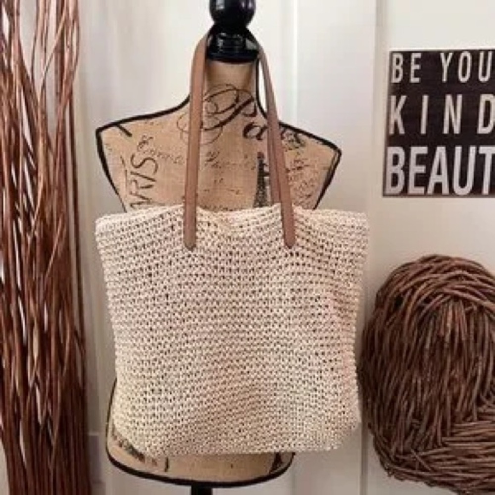 Women's Tan Woven Tote Bag